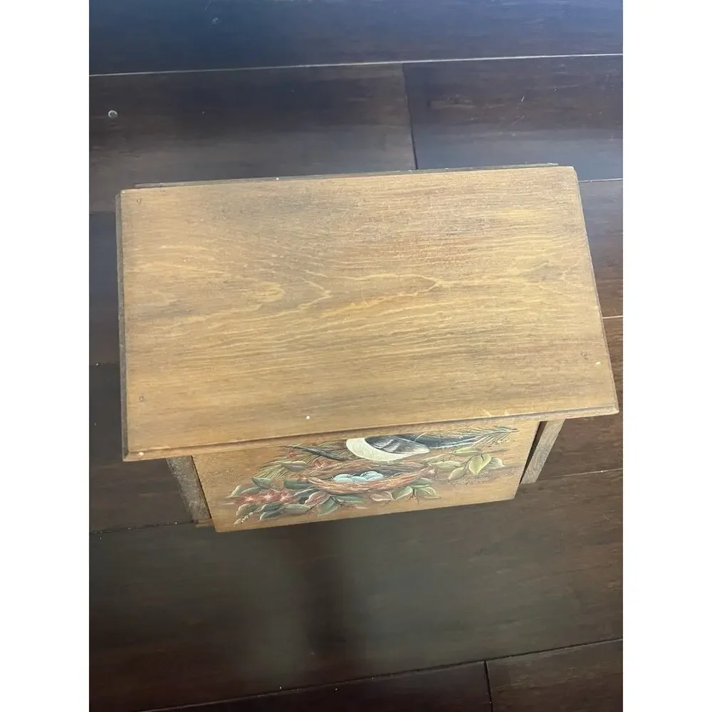 Vtg 1989 Signed Wood Tea Chest Drop Front Box Cottagecore Country Farmhouse Art